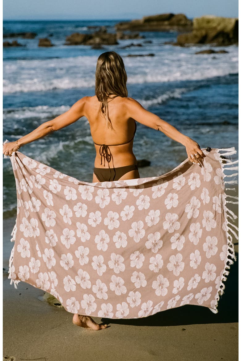 Hau Floral Turkish Towel, Alternate, color, FAWN