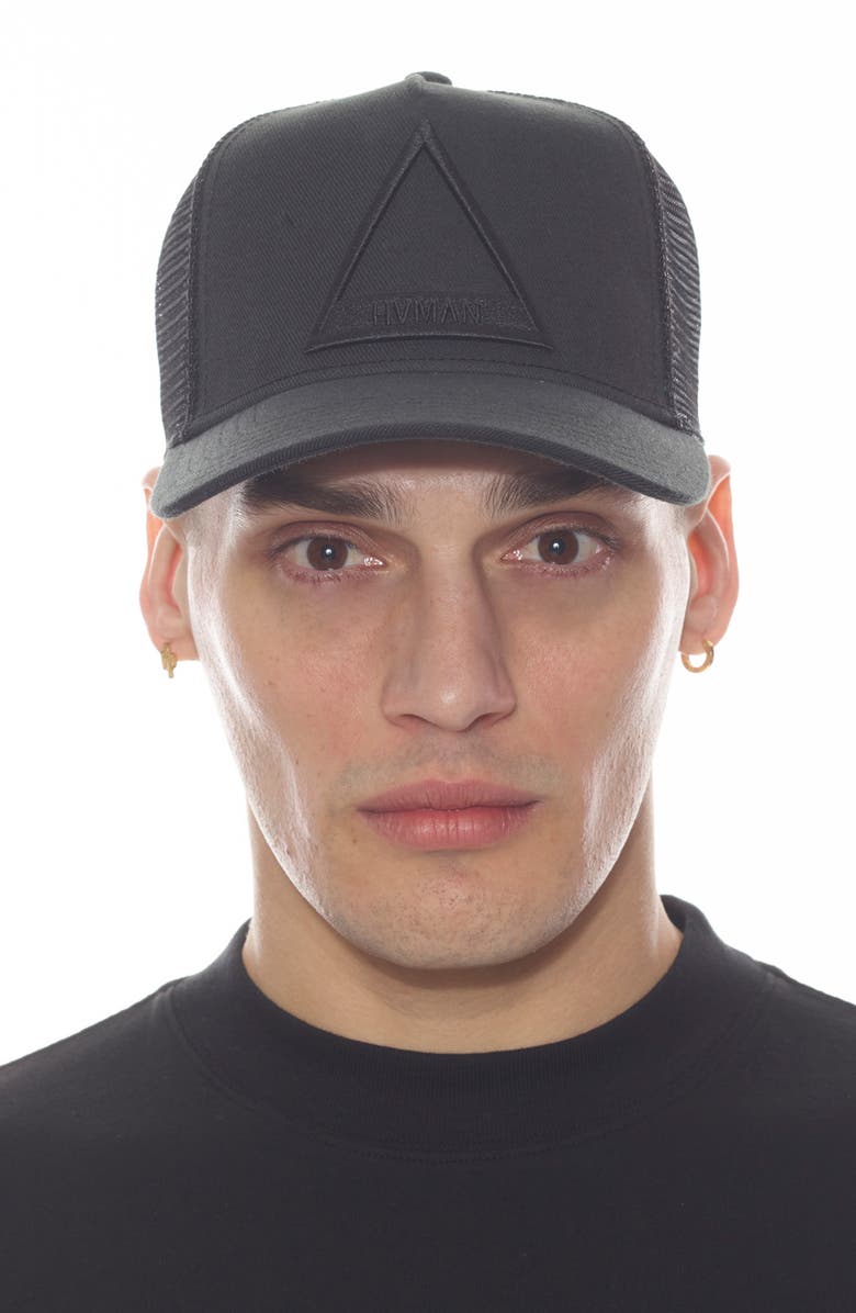 HVMAN Triangle Logo Mesh Trucker Hat, Main, color,