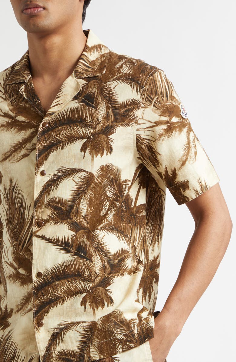Moncler Cotton & Flax Camp Shirt, Alternate, color, Beige