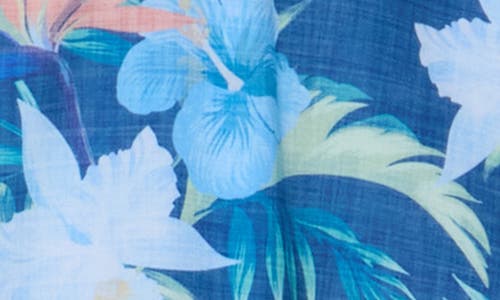 Construct Tropical Floral Short Sleeve Stretch Button-down Shirt In Navy
