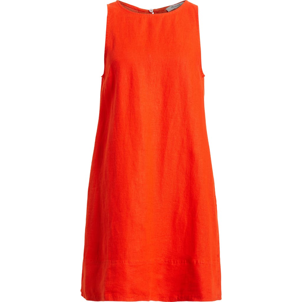 Madewell Contrast-stitch Shift Mini Dress In Linen Bright Flame In Bright Flame