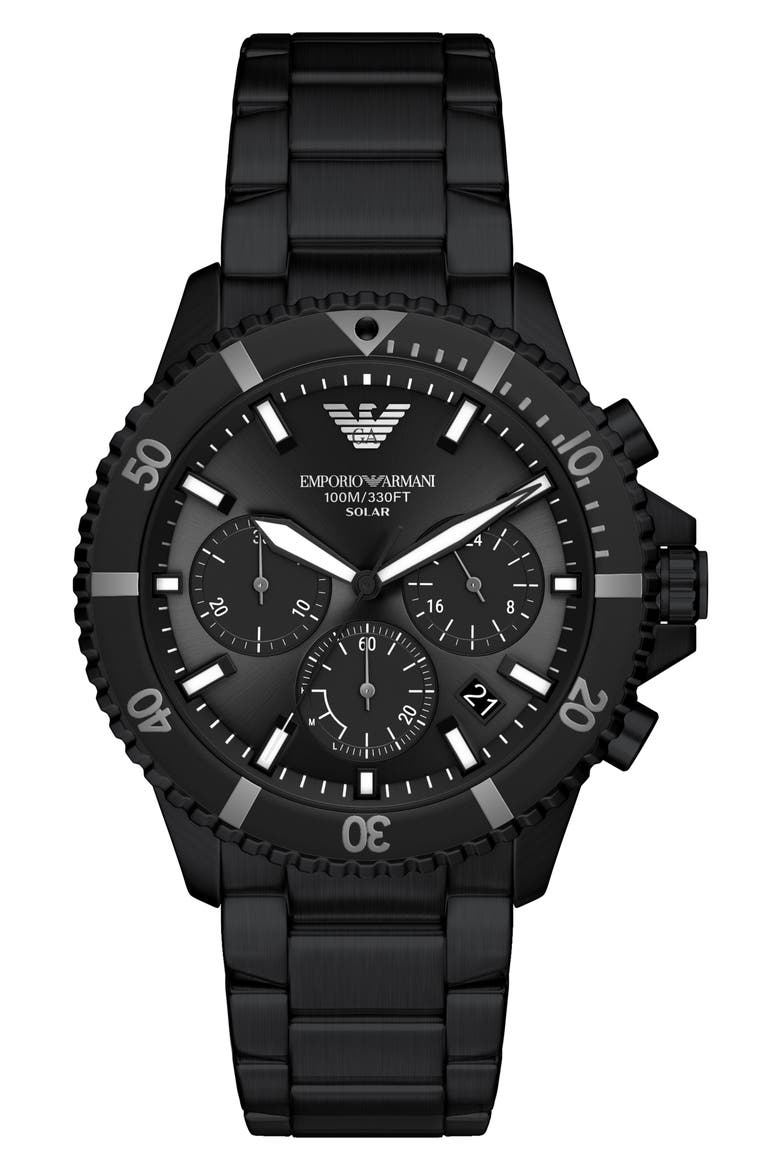 World Explorer Solar Chronograph Bracelet Watch, 43.5mm, Main, color, BLACK