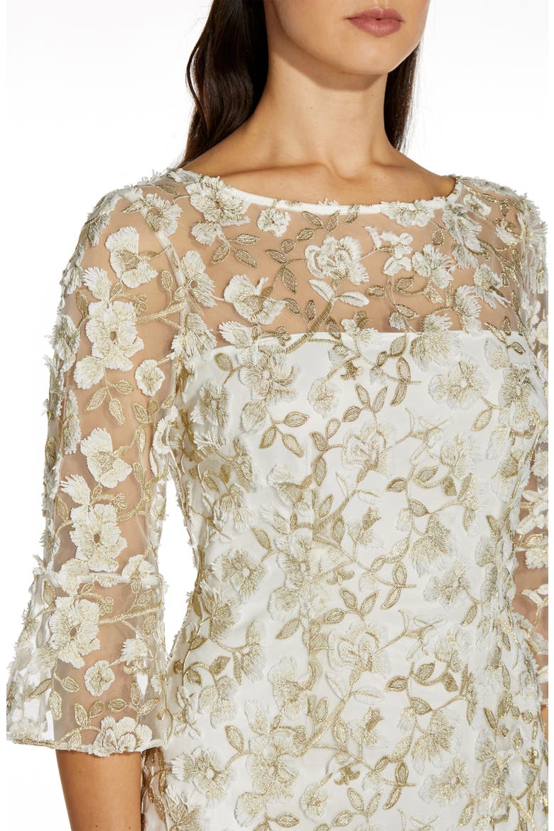Floral Embroidered Sheath Dress, Alternate, color, IVORY/ GOLD