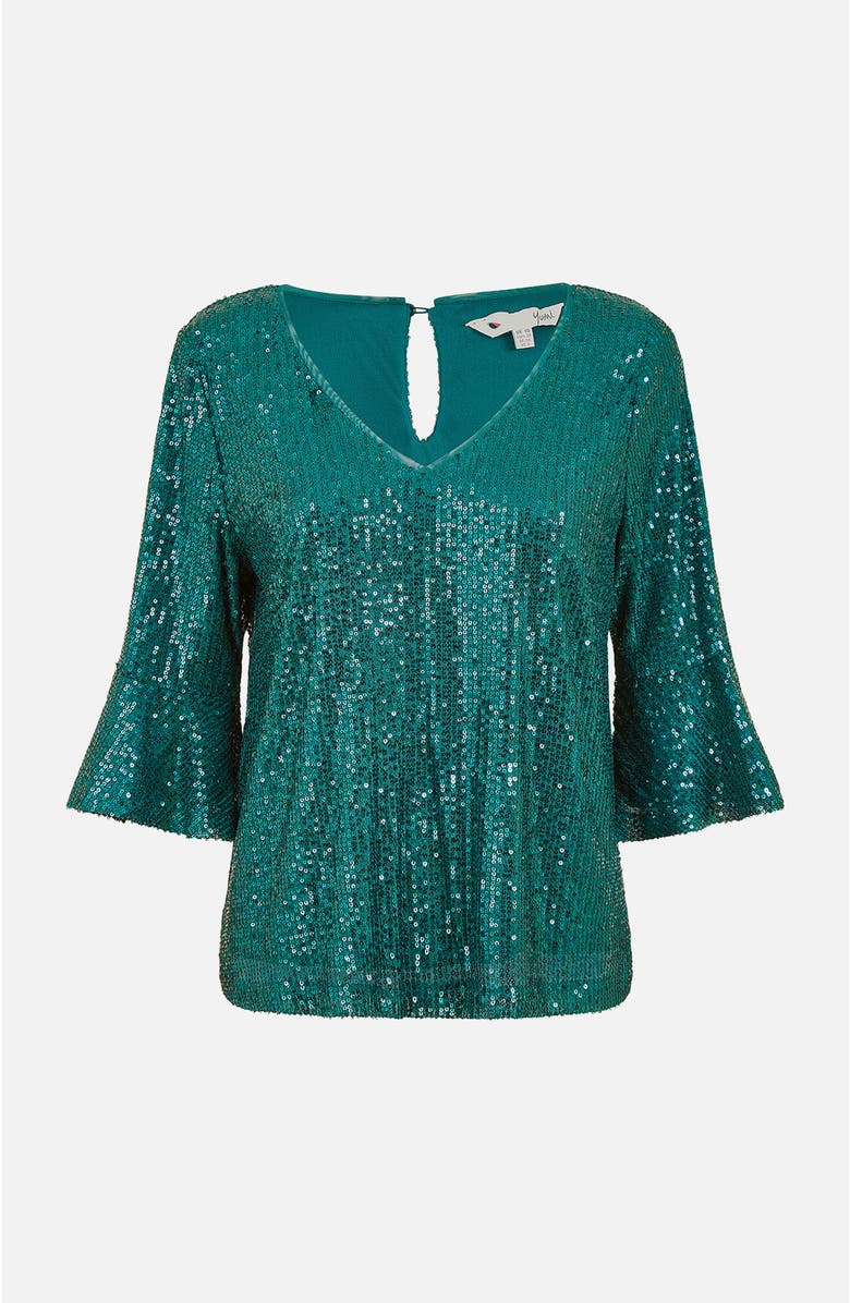 Yumi Fluted Sleeve Sequin Top, Alternate, color, Green
