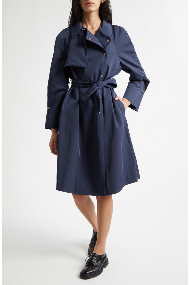 Metal Tip Sash Trench Coat, Main, color, NAVY