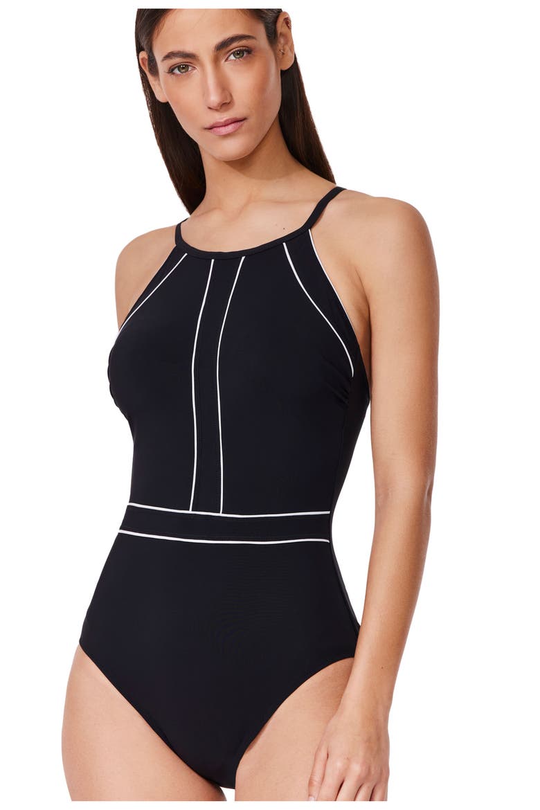 Tutti Frutti High Neck One Piece, Alternate, color, Black-White