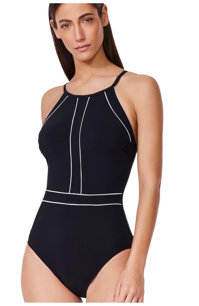 Profile by Gottex Tutti Frutti High Neck One Piece, Alternate, color, Black-White