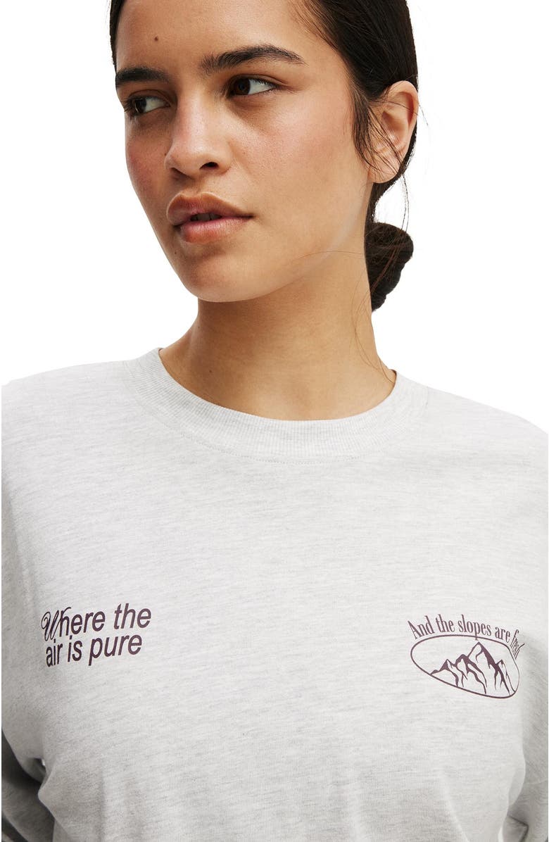 COTTON ON BODY Women's Active Long Sleeve Graphic Crew, Alternate, color, Light Grey Marle Ski Sport