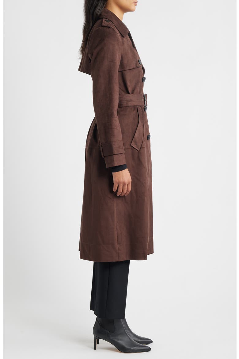 Belted Double Breasted Faux Leather Trench Coat, Alternate, color, CHOCOLATE