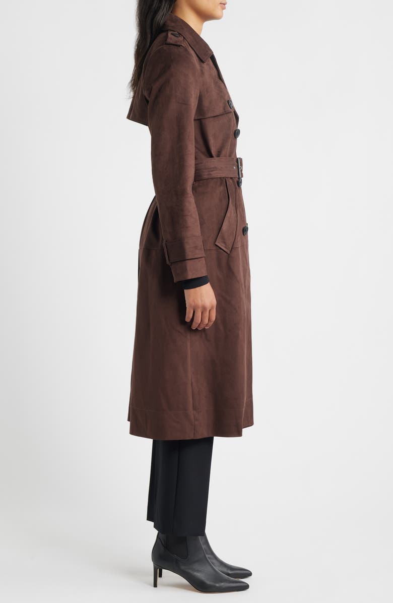 BCBG Belted Double Breasted Faux Leather Trench Coat, Alternate, color, Chocolate