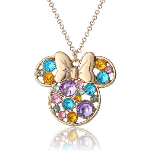 Disney Fashion Multi-color Stone Minnie Mouse Necklace In Gold