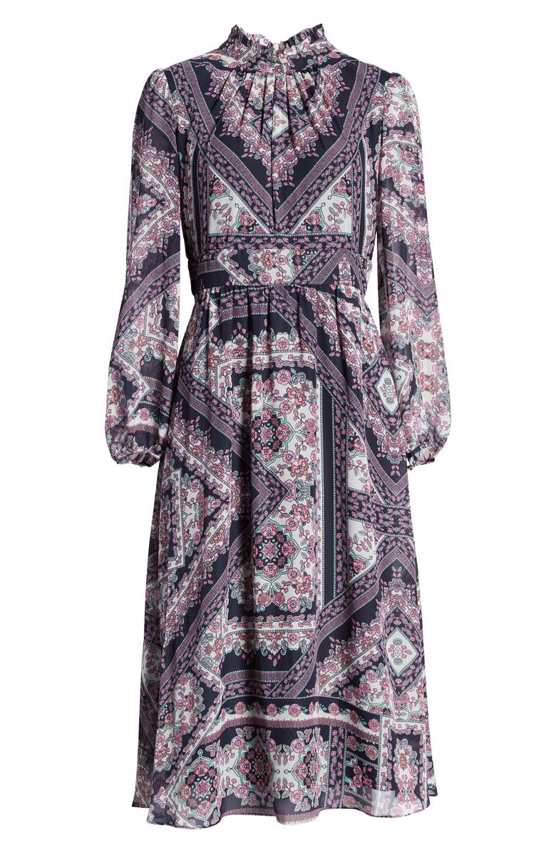 Julia Jordan Tile Print Mock Neck Long Sleeve Midi Dress, Alternate, color,