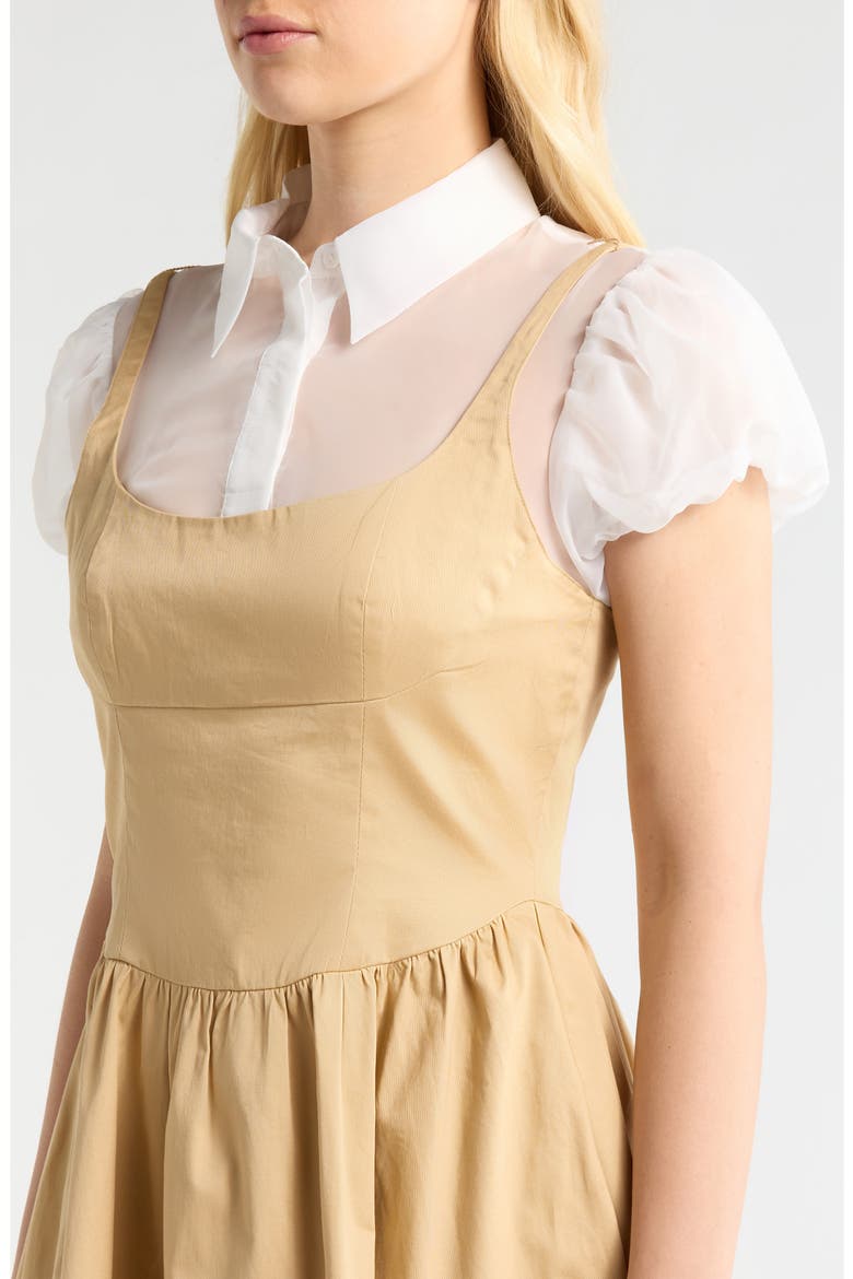 Carrington Mixed Media Midi Dress, Alternate, color, KHAKI WHITE