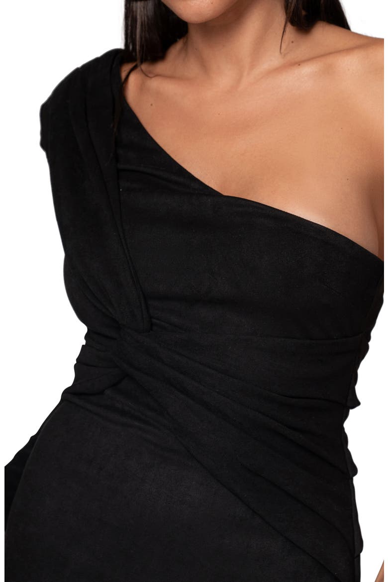 Dayanna Single Long Sleeve Faux Suede Midi Dress, Alternate, color, BLACK