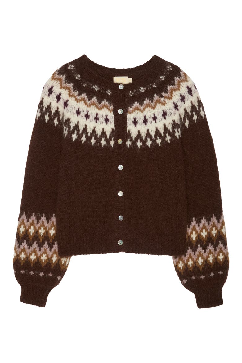Lula Fair Isle Cardigan, Alternate, color, COFFEE