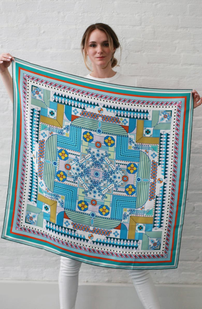 Jessie Zhao New York Silk Scarf Of Reconstruction With Shapes In Blue, Alternate, color, Blue