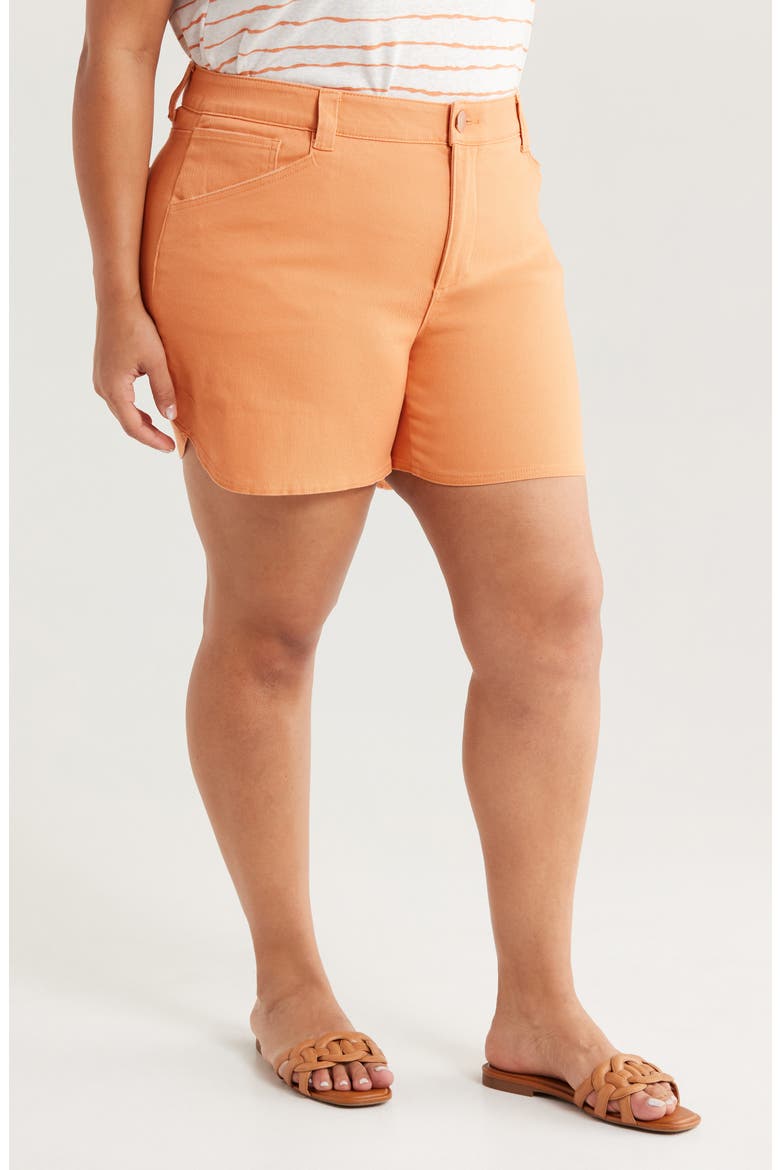 Skyrise High Waist Dolphin Hem Denim Shorts, Alternate, color, AUTUMN SUNSET