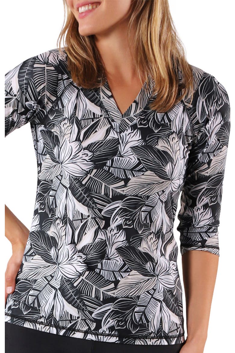 V-Neck Sun & Swim Shirt, Main, color, Woodblock Tropics