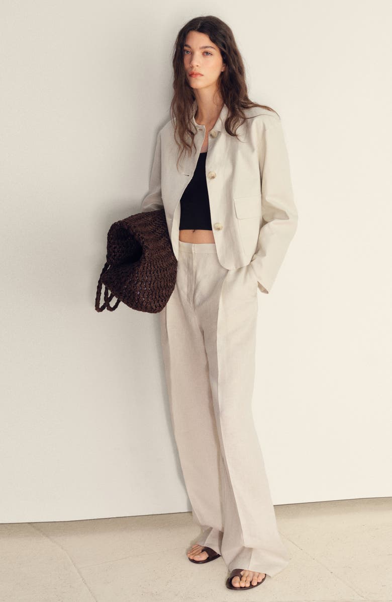 Pocket Linen Crop Shirt Jacket