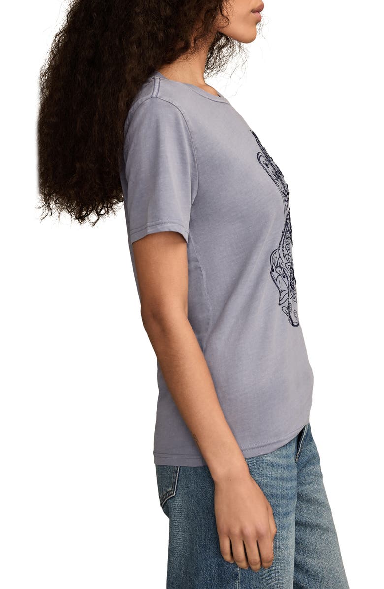 Lucky Brand Guitar Hamsa Embellished Cotton Graphic T-Shirt, Alternate, color, Blue Granite