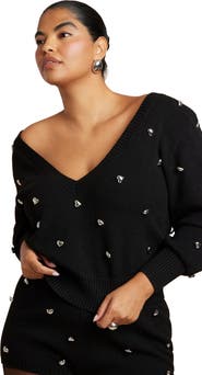 ELOQUII Heart Embellished Sweater