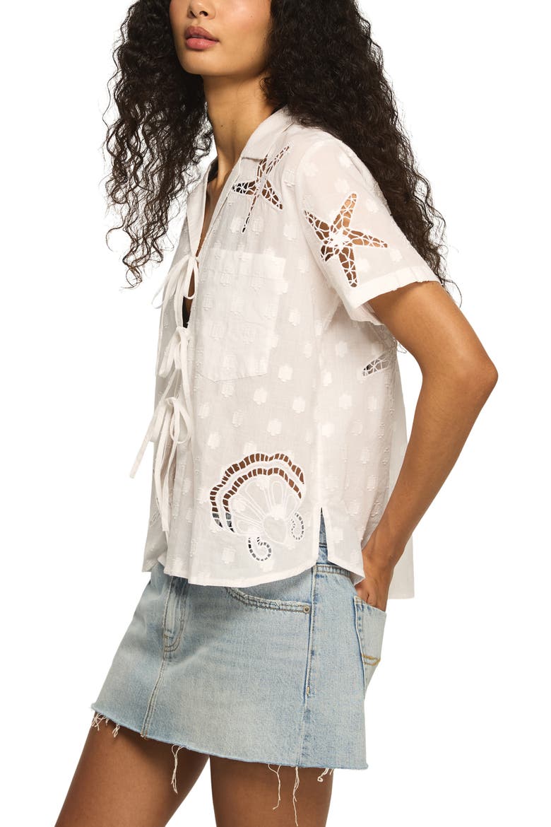 Cutout Woven Tie Front Shirt, Alternate, color, BRIGHT WHITE