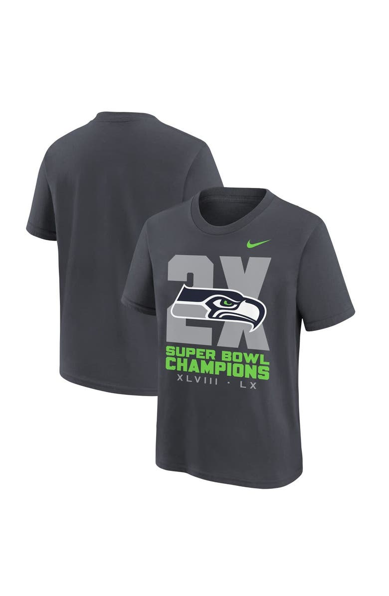 Nike Youth Nike Anthracite Seattle Seahawks Two-Time Super Bowl Champions Multi-Champs T-Shirt, Main, color, Anthracite