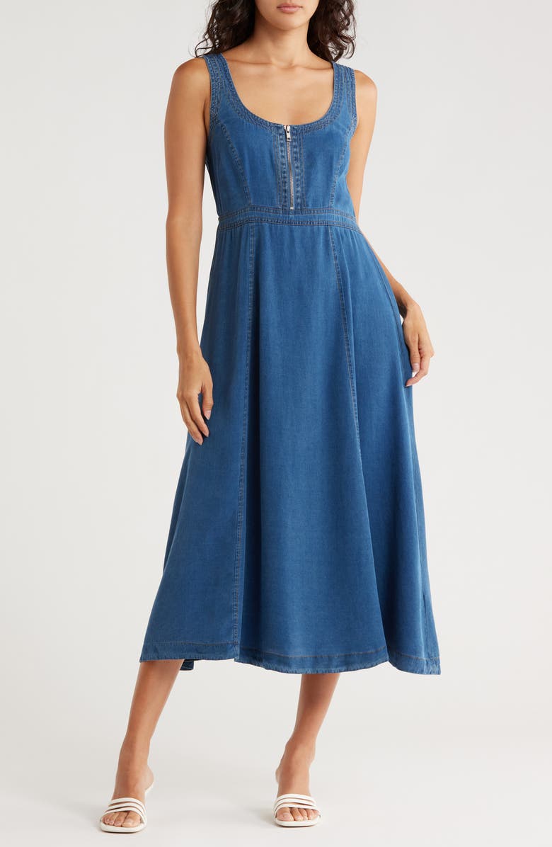 Blu Pepper Half Zip Denim Midi Dress, Main, color,