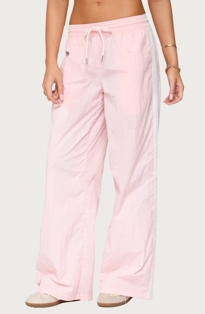 EDIKTED Annabella Low Rise Nylon Track Pants, Main, color, Light-Pink