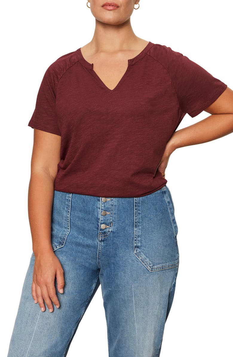 Notch V-Neck Cotton Blend T-Shirt