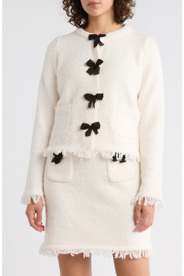 Bow Front Textured Cardigan, Main, color, IVORY/ BLACK