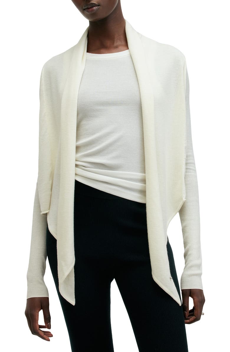 AllSaints Wasson Pirate Wrap Merino Wool Cardigan, Main, color, Chalk White