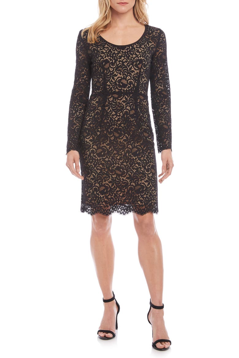 London Long Sleeve Lace Cocktail Dress, Main, color, BROWN