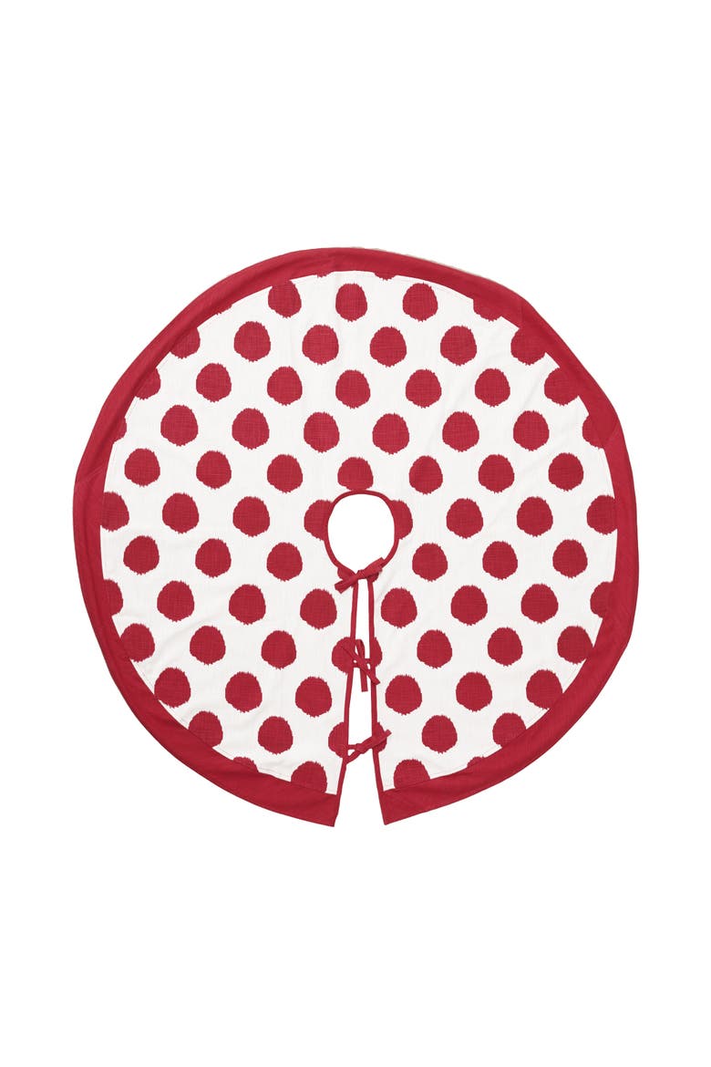 Red Ruby Polka Dot 100% Cotton Christmas Tree Skirt 54", Main, color, Red