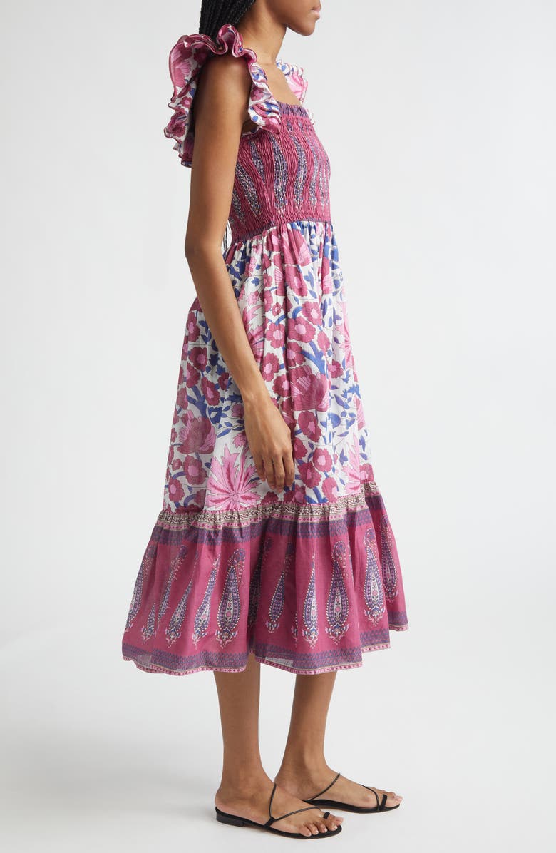 MILLE Olympia Smocked Midi Dress, Alternate, color, Fiji