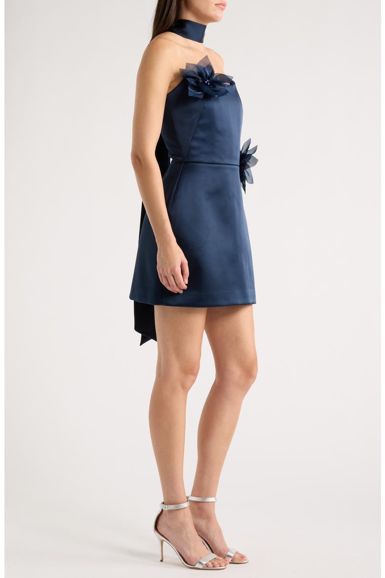 Lori Floral Appliqué Satin Cocktail Minidress, Alternate, color, NAVY