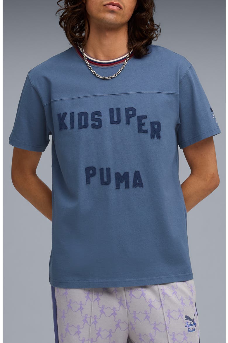 x KidSuper Logo Appliqué Cotton T-Shirt, Main, color, DARK INDIGO