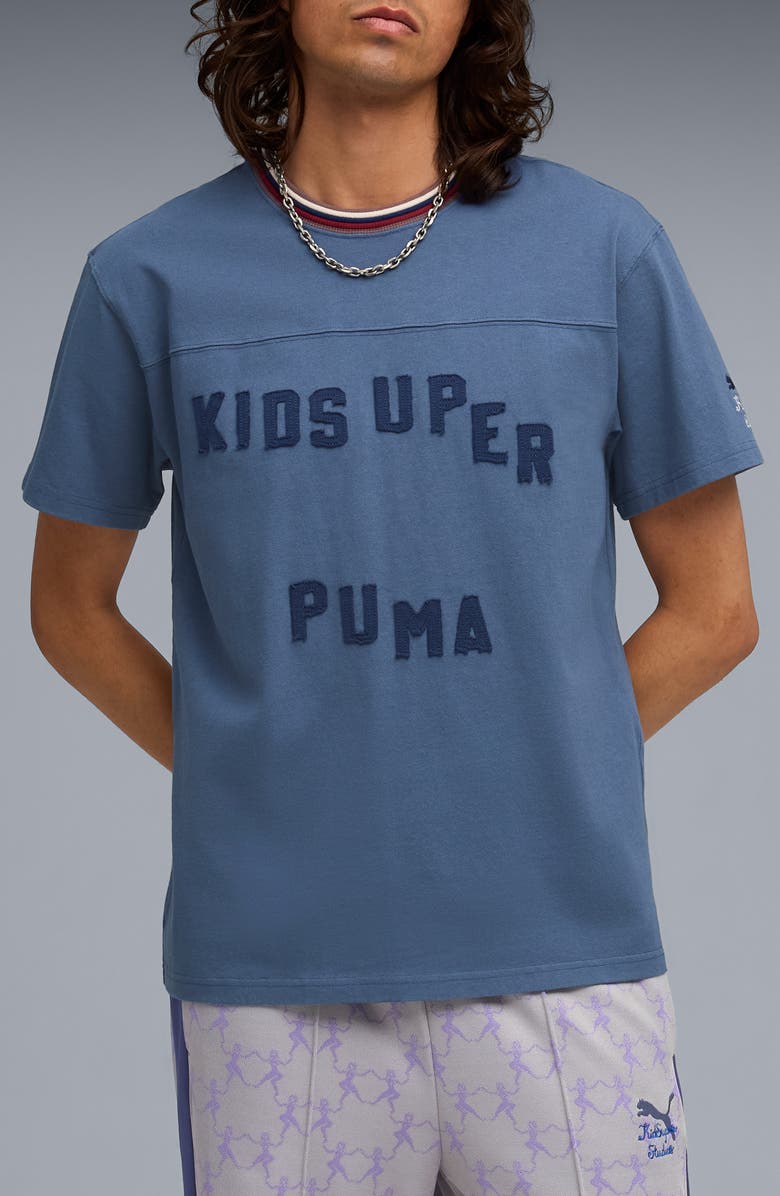 PUMA x KidSuper Logo Appliqué Cotton T-Shirt, Main, color, Dark Indigo