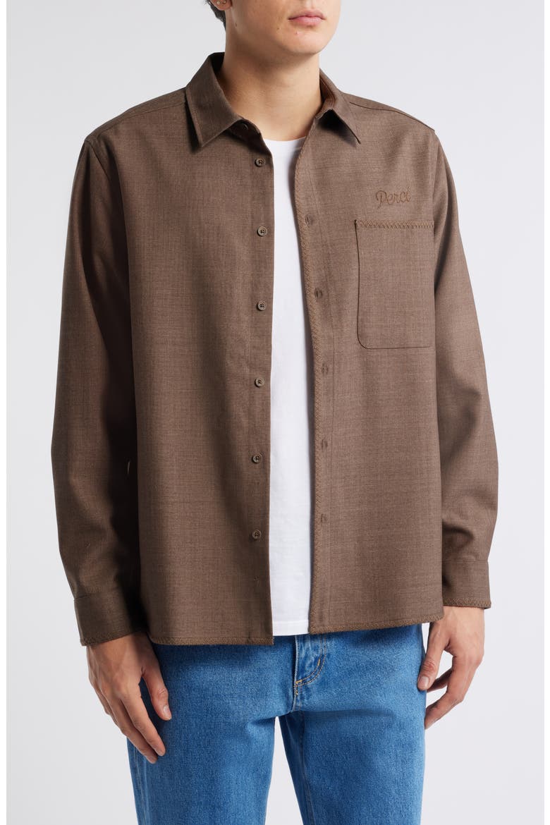Auxiliary Everyday Wool Blend Button-Up Shirt, Main, color, TAN