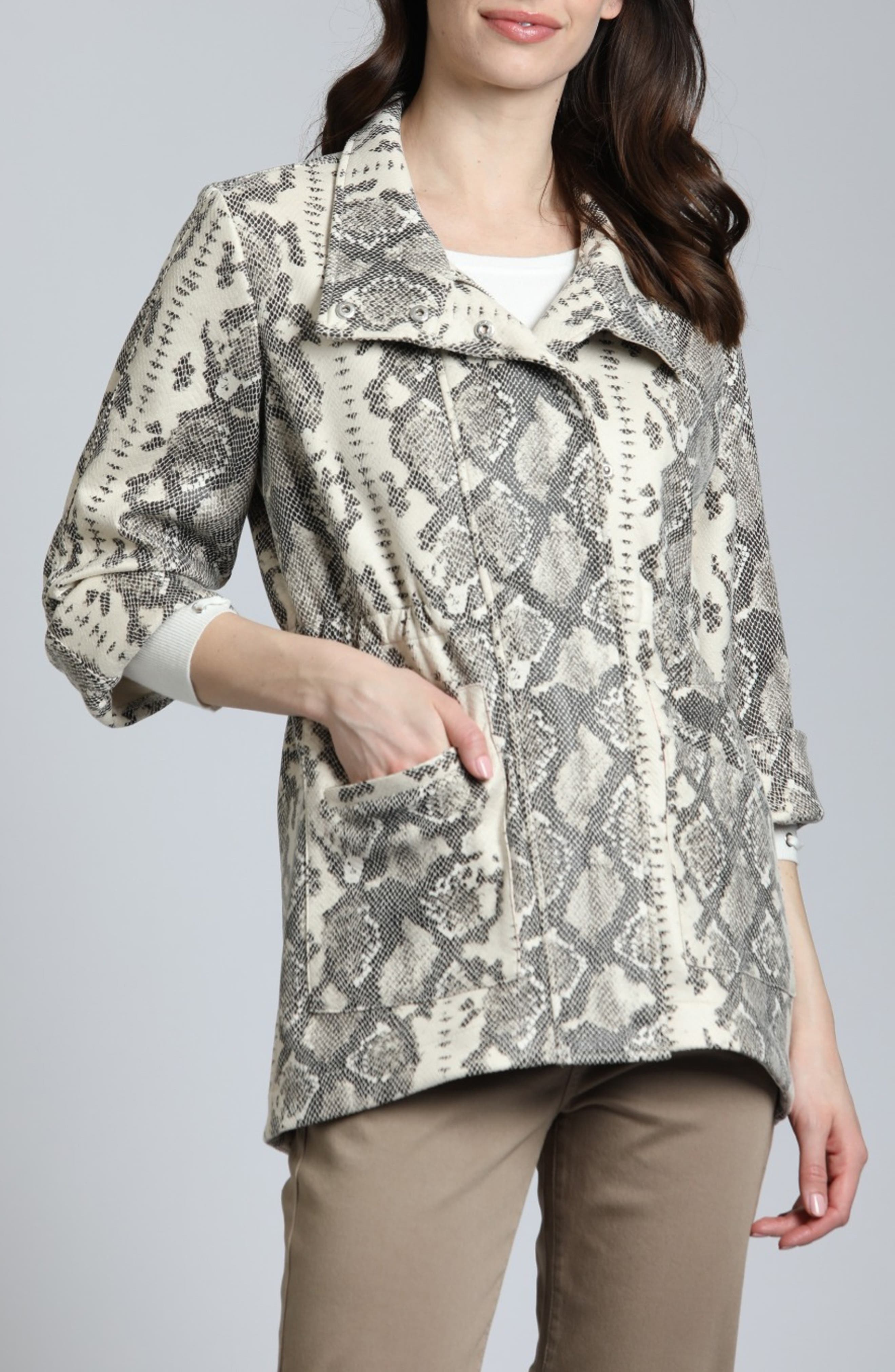 APNY Python Print Faux Leather Jacket in Stone 