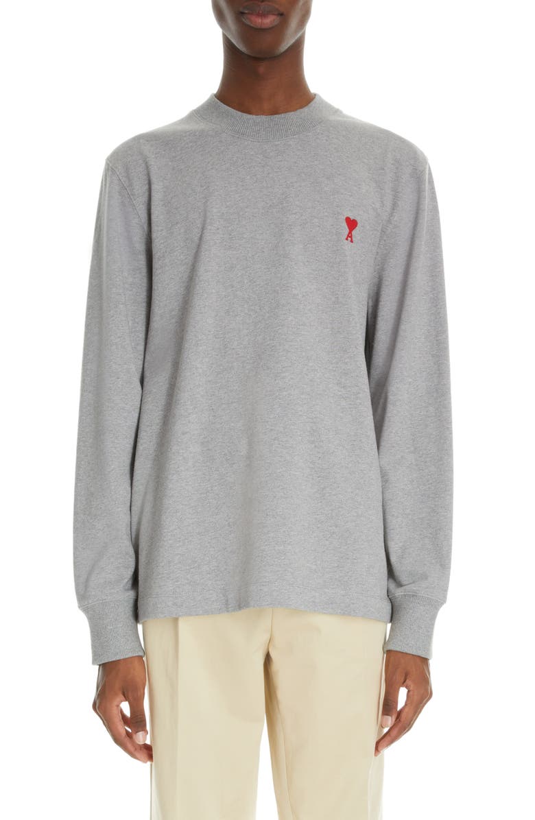 AMI PARIS Men's Embroidered Logo Organic Cotton Sweatshirt, Main, color, Heather Grey