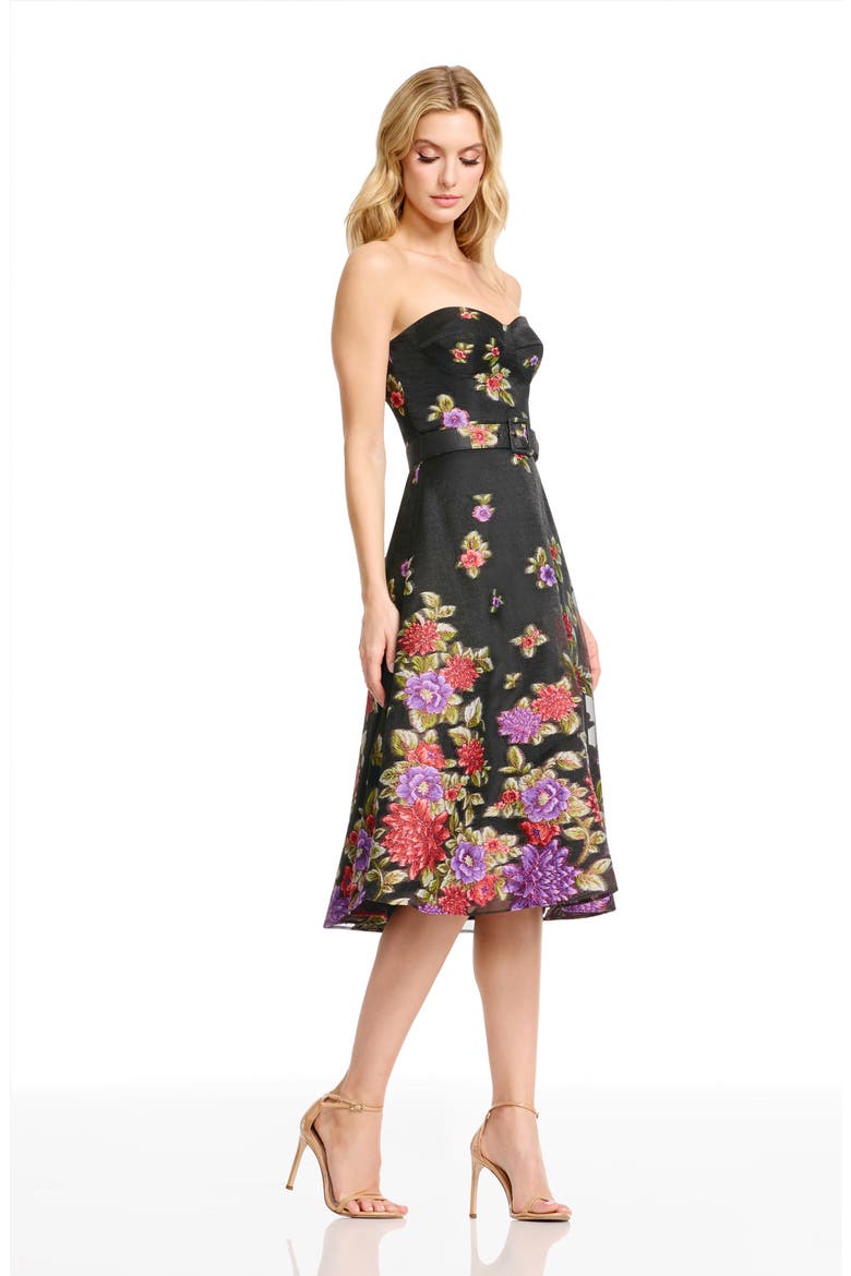 Carlita Belted Floral Strapless Cocktail Dress, Alternate, color, BLACK MULTI