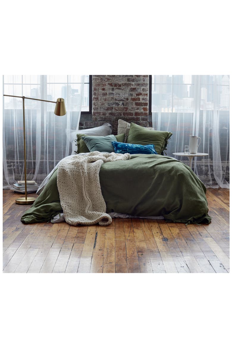 Relaxed Cotton & Linen Duvet Cover, Alternate, color, OLIVE SPICE