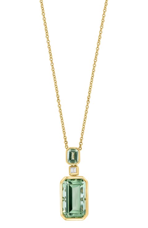 14K Yellow Gold Green Amethyst Elegance Pendant
