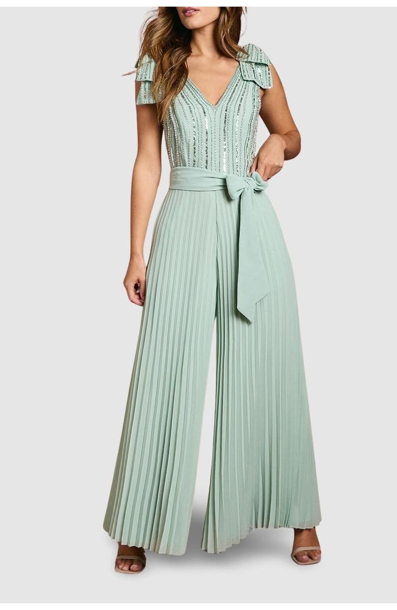 Coast Embellished Bow Shoulder Jumpsuit, Alternate, color, Sage