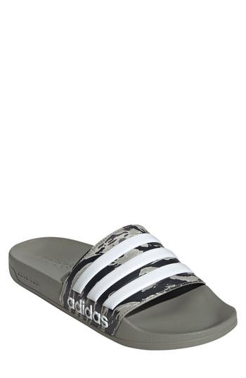Adidas Originals Adidas Adilette Shower Slide Sandal In Silver Pebble/white