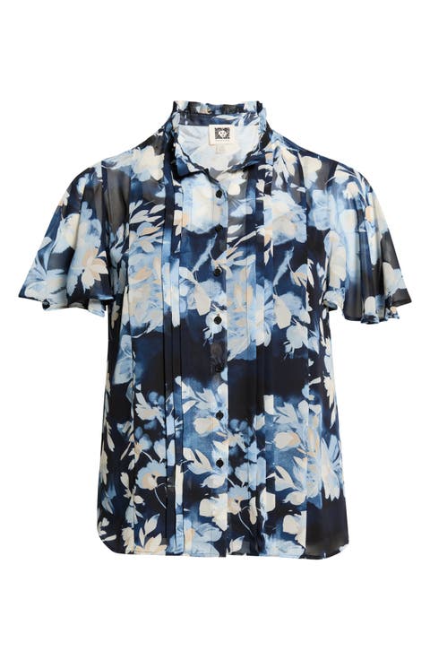 Pleated Flutter Sleeve Shirt