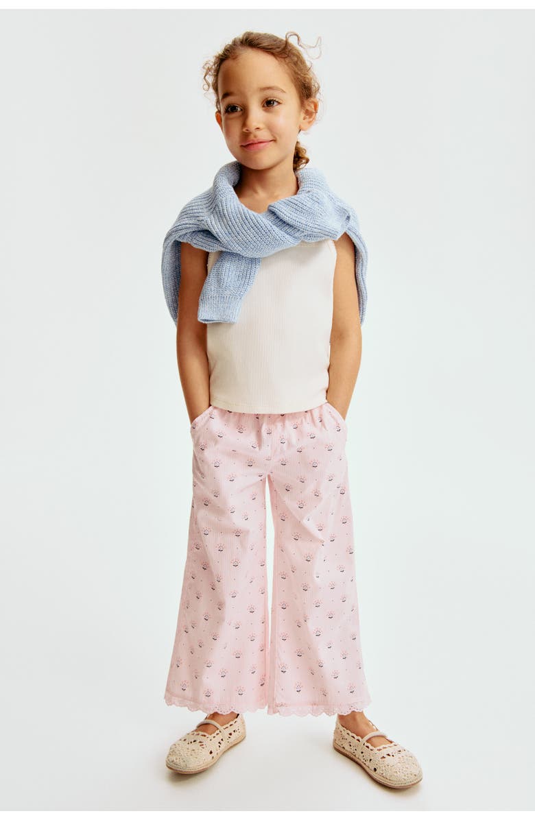 H&M Lace-trimmed Seersucker Trousers, Alternate, color, Light Pink/Floral
