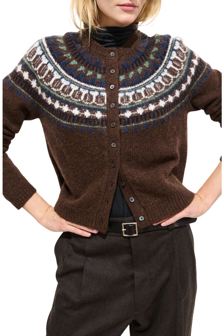 Amina Fair Isle Wool Blend Cardigan, Main, color, CHESTNUT