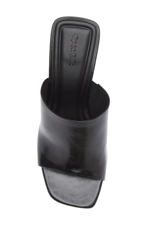 Open Edit Tricia Square Toe Slide Sandal In Black Crinkle